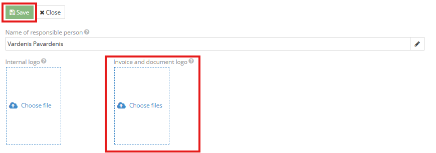 System settings window with logo upload option